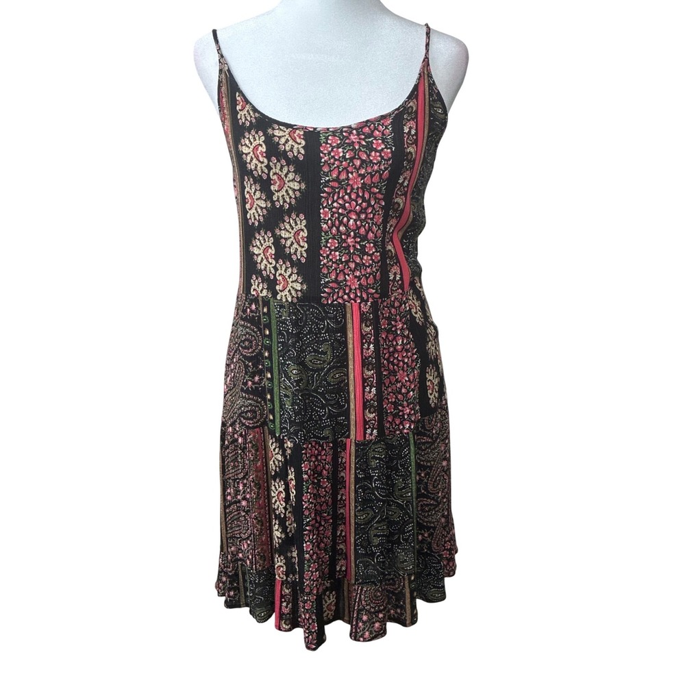 Love Tree Boho Patchwork Paisley Floral Open Back‎ Mini Dress Fairy Goth Medium